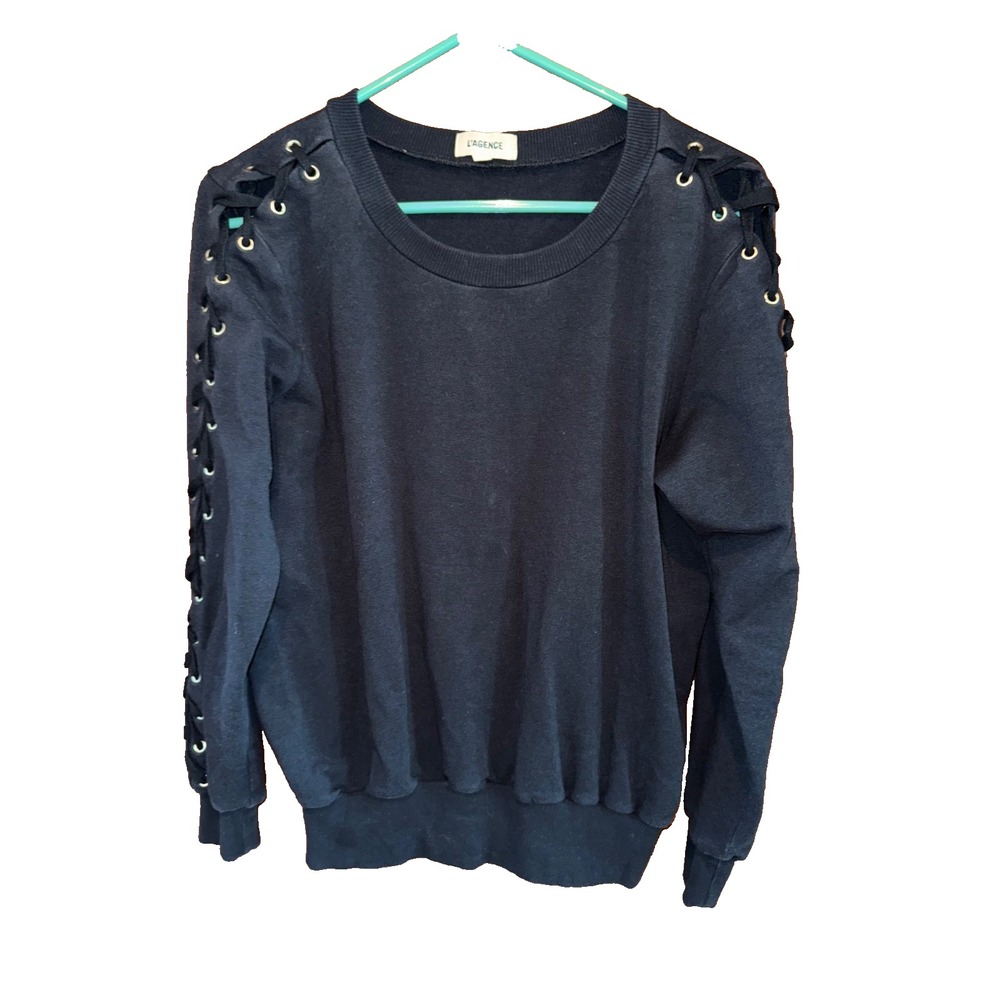 L'Agence laced shoulder sweater quiet luxury top rocker chic dark academia knit